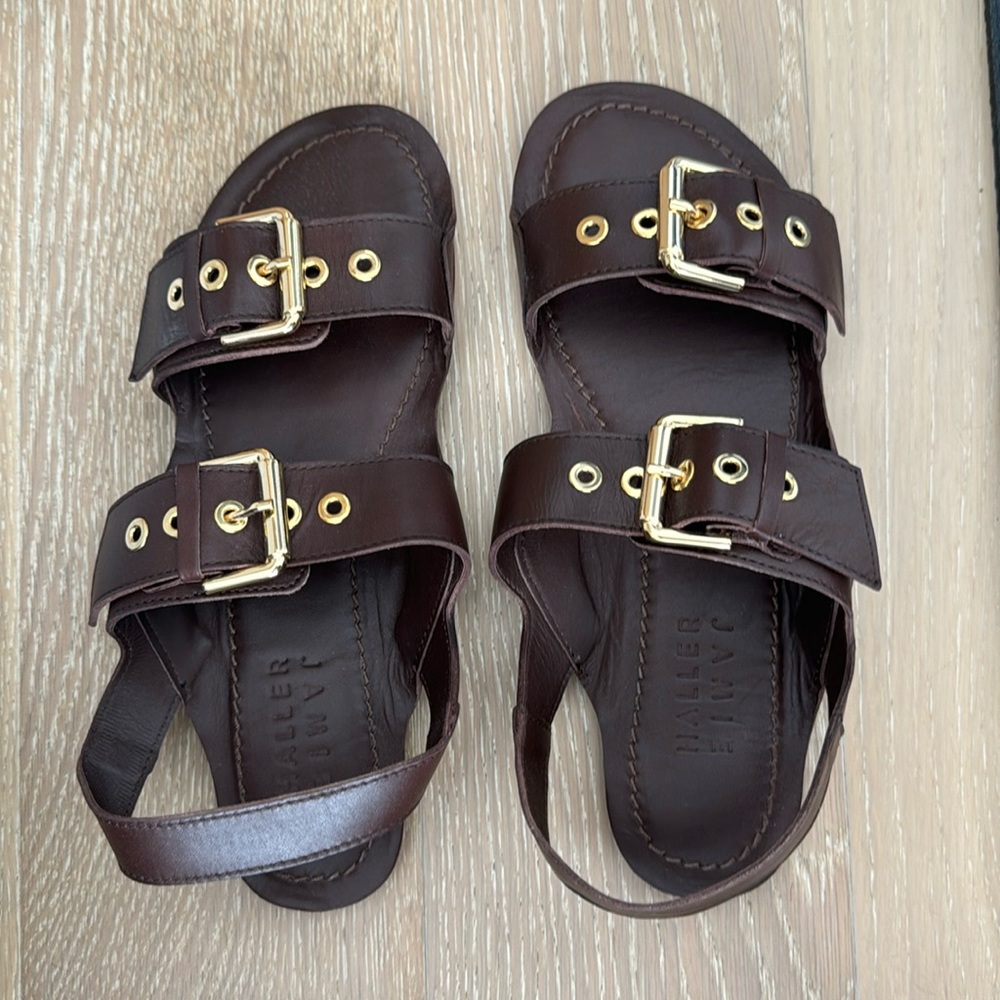 Jamie Haller Double Buckle Sandal in Castagno in a 39